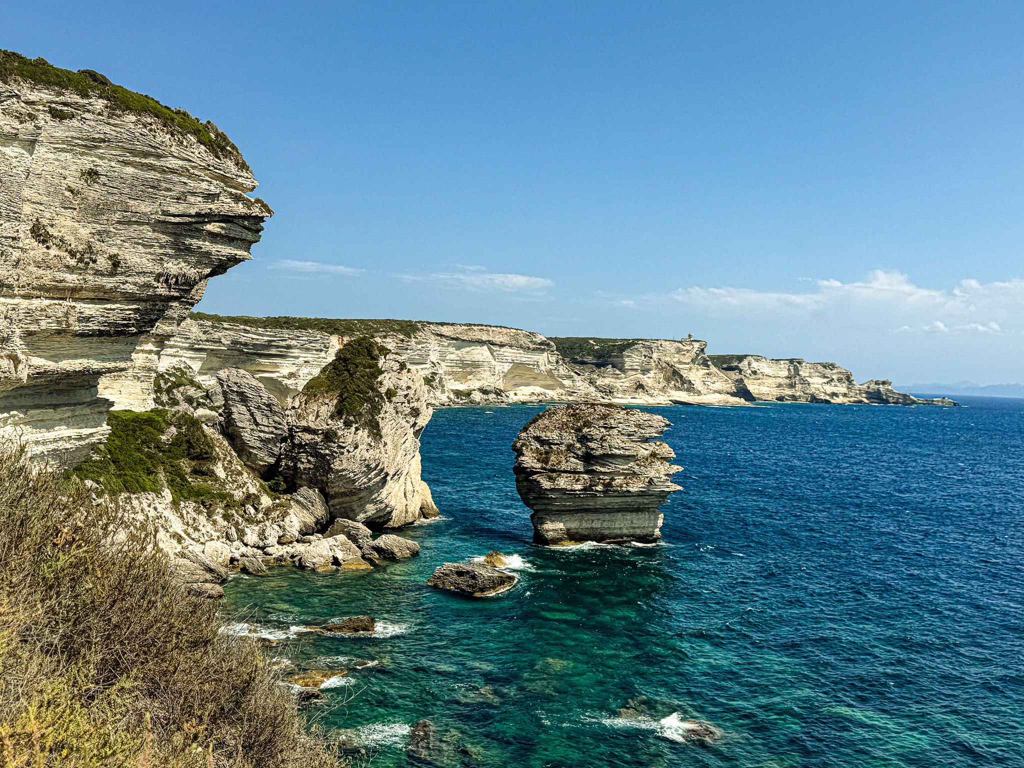 Cliffs & blue water view of Corsica, France near Bonaficio