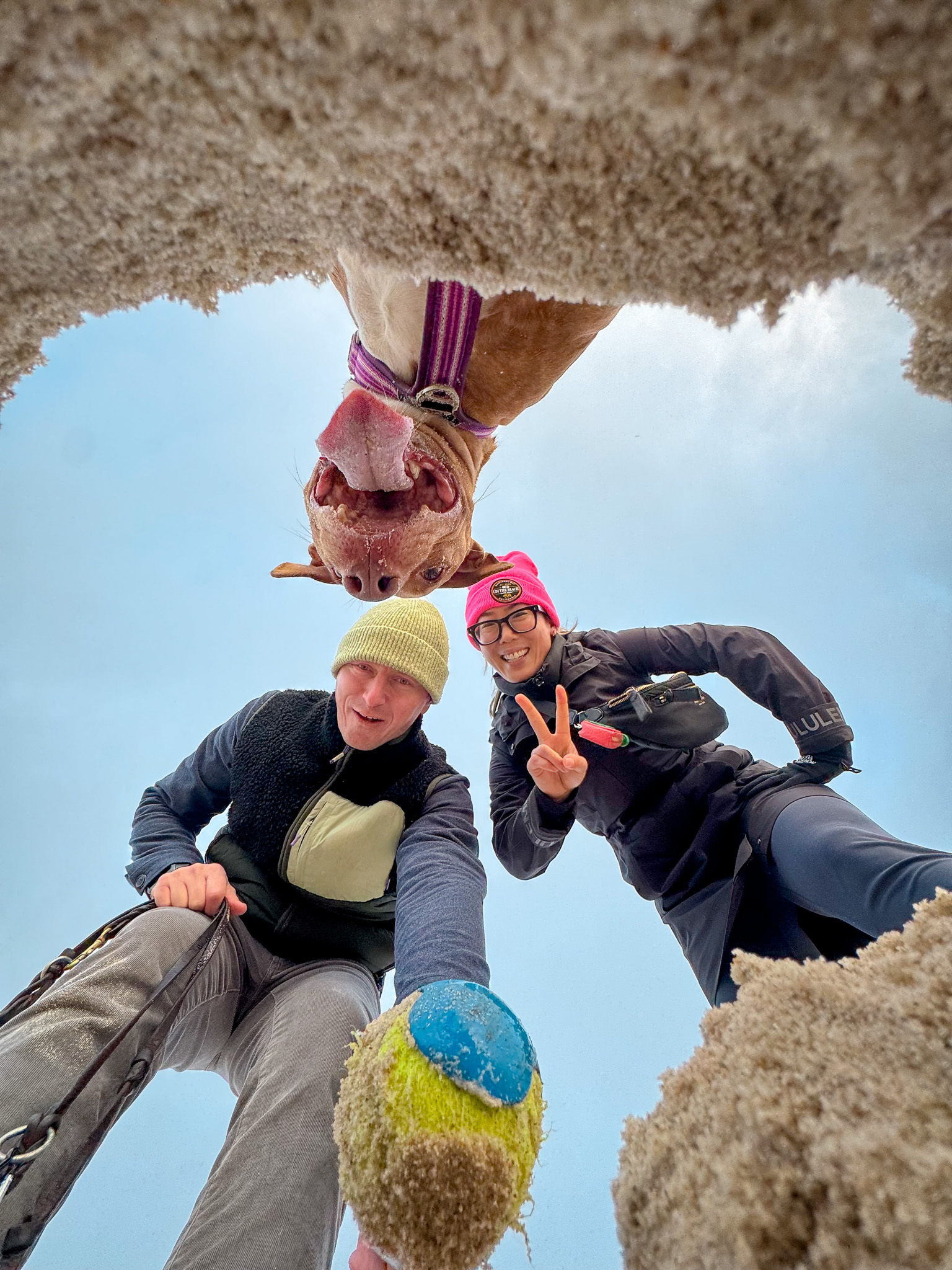 Erika, Mark & pup Matcha at the beach in Figueira da Foz, Portugal